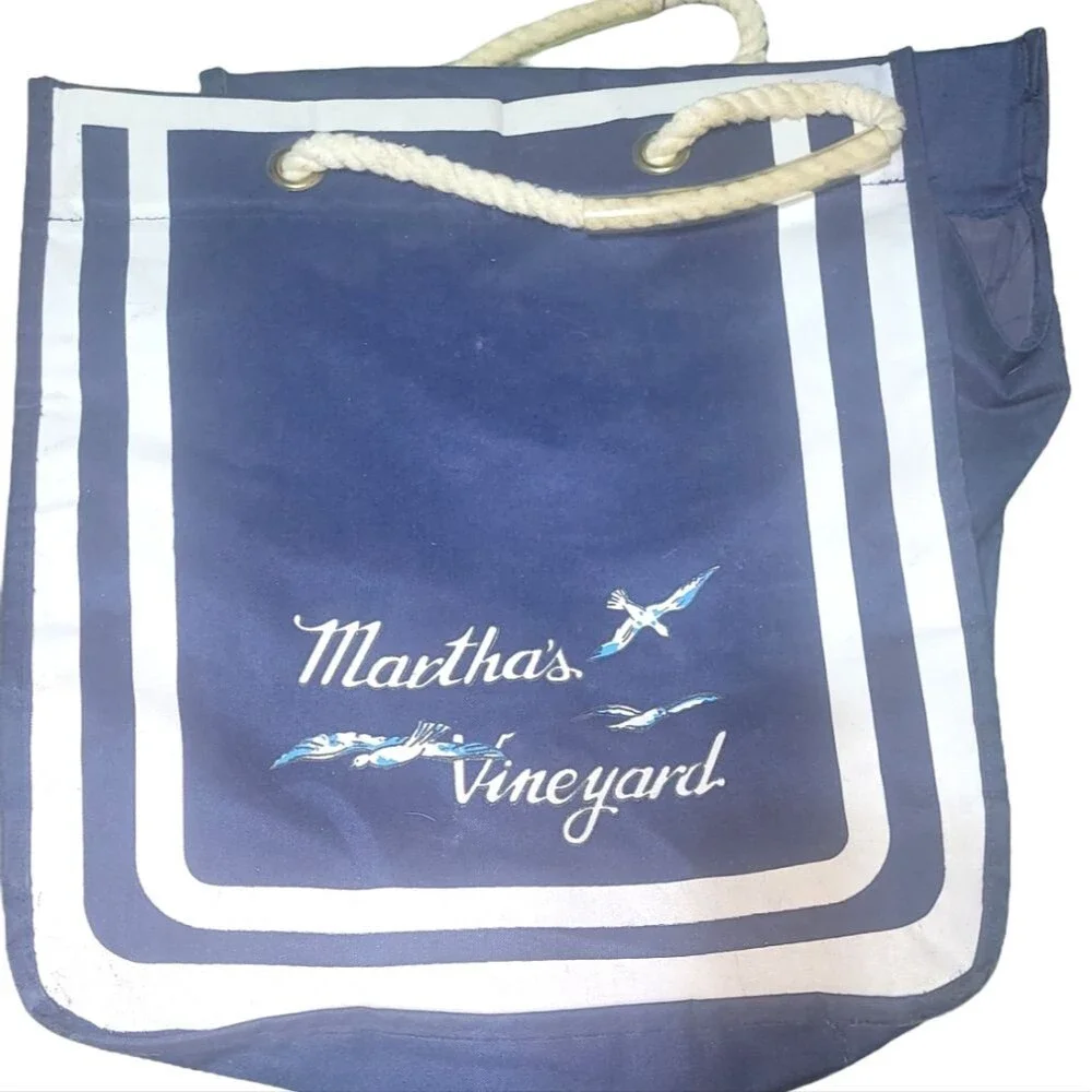 Martha's Vineyard Blue Canvas Tote Bag Beach Bag